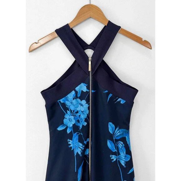 Ted Baker Navy Blue Fantasia Bodycon Halter Floral Dress (TB 2 or US 6) - Picture 8 of 10